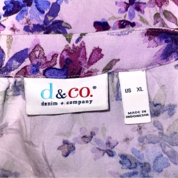 - Denim & Co. Printed V-Neck Long-Sleeve Blouse Floral purple - Picture 4 of 6